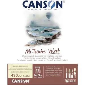 Canson Mi-Teintes Velvet Drawing Paper Pad, Cream White, Glue Binding, (260lb/430g), 12 Sheet, 9.4x12.6 inch, 1 Count