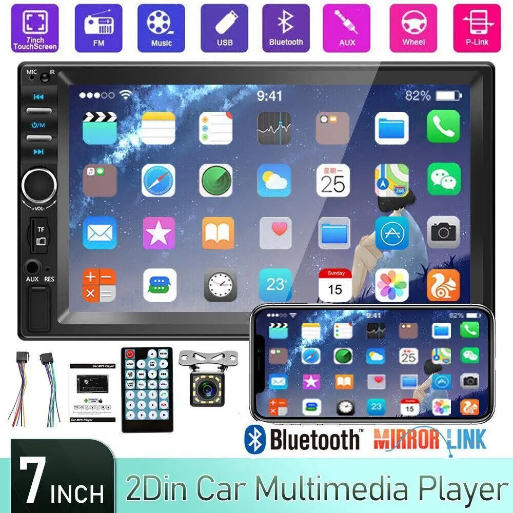 【BackToSchool】7 inch Car Stereo Double Din Radio Touchscreen with Backup Camera, Car Stereo HD Touch Screen Car Radio, Bluetooth Hands-Free Calling, FM TF AUX USB outdoorfun Car Video Players Android Car Player
