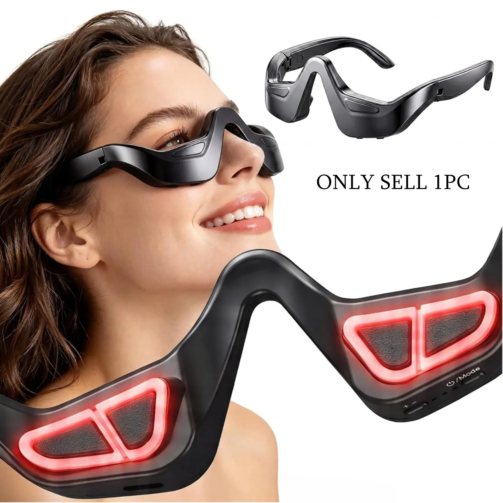 Under Eye Red Light Therapy Glasses, 650nm LED Eye Massager with Gentle Microcurrent Effect, Portable Design Eye Care Device for Dark Circles, Puffiness, Eye Bags, Smoothes Wrinkles Fine Lines & Tired-Looking Eyes for Men and Women with Unisex Usage
