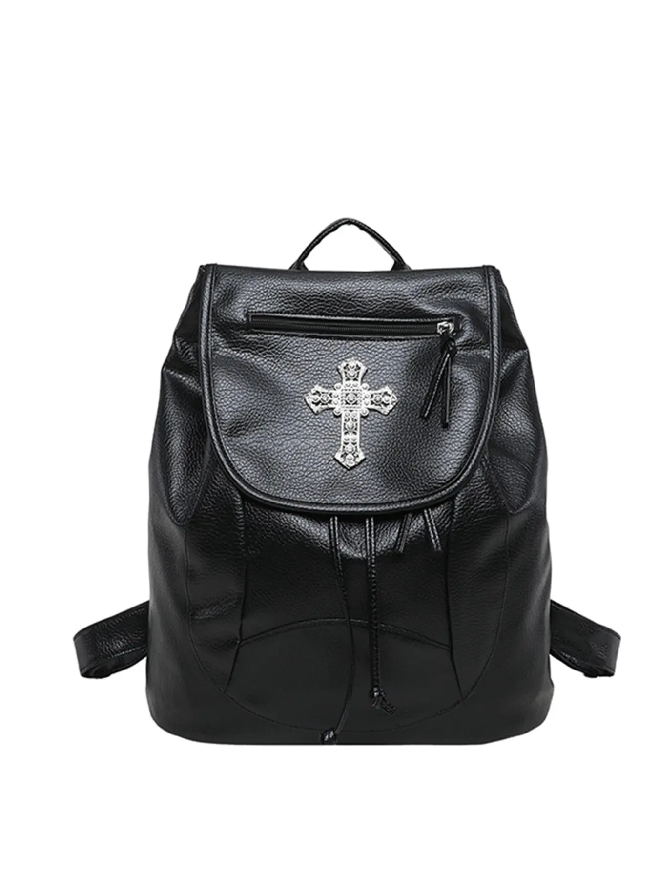 Dark Punk Crossbody Backpack, Rhinestone-Decorated Drawstring Flip Top, Vintage PU Leather, Y2K Style, Large Capacity, Unisex, Backpack Bags
