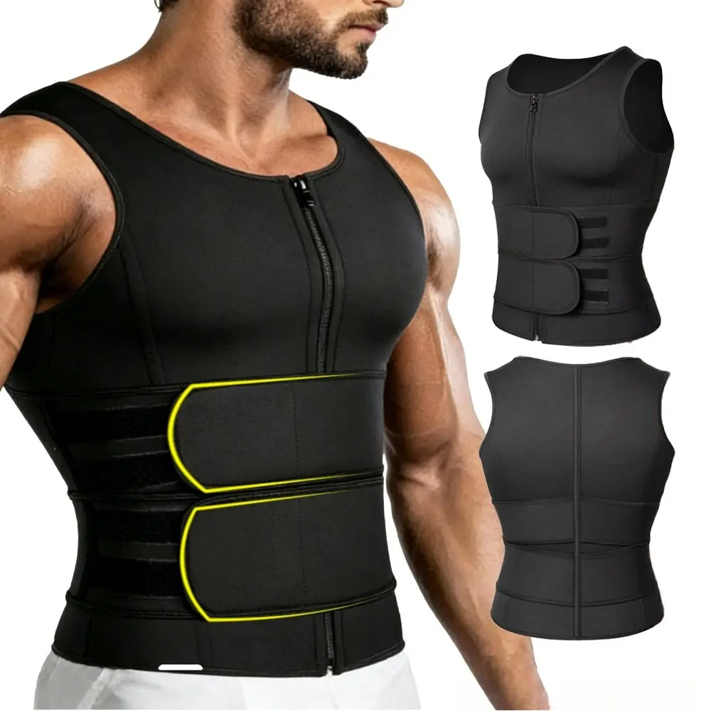 Double Belt Men Body Shaping Waist Trainer Breathable Sweat Abdominal Shaping Tank Top Gym Fitness Muscle Sports Compression Workout Apparel