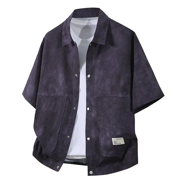 Men's 100% Polyester Tie-Dye Print Short-Sleeve Shirt - Chic American Vintage Workwear Style, Relaxed Baggy Fit Summer Casual Top (s-Infused Design Note)