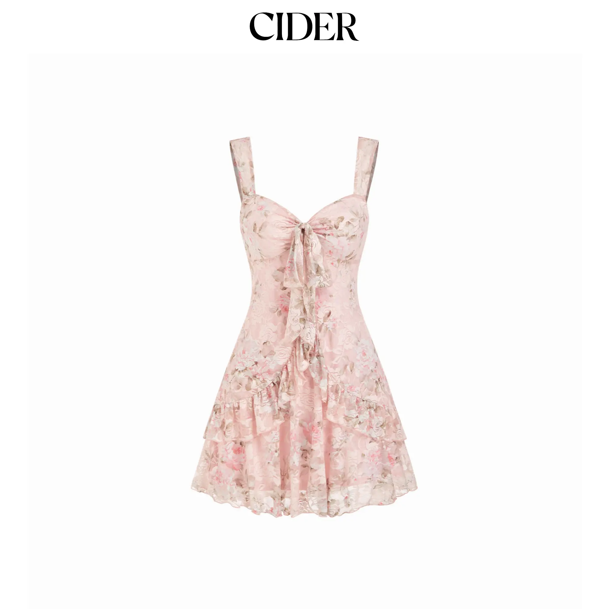 Cider Lace Floral Sweetheart Tiered Mini Dress SummerFinds
