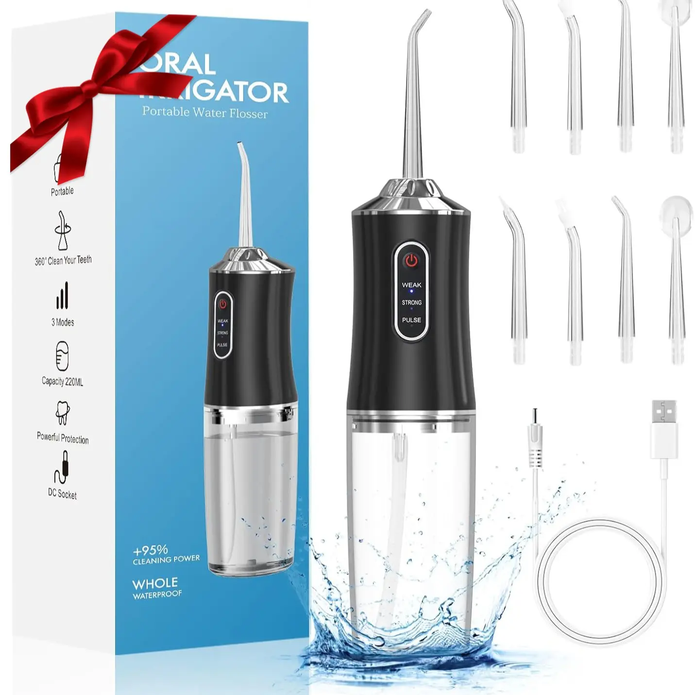 Electric Water Flosser, Portable Rechargeable Oral Irrigator with 4pcs Multifunctional Nozzle for Home & Travel, Personal Oral Care Appliance, Oral Hygiene Kit, Dental Water Flosser, Cordless Water Flossers