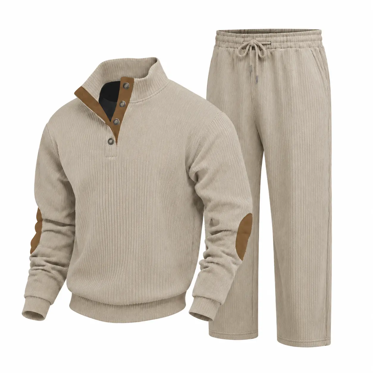 Men's Ribbed Knit 2 Piece Set | Stand Collar Sweater & Matching Pants, Casual Fall Winter Outfit