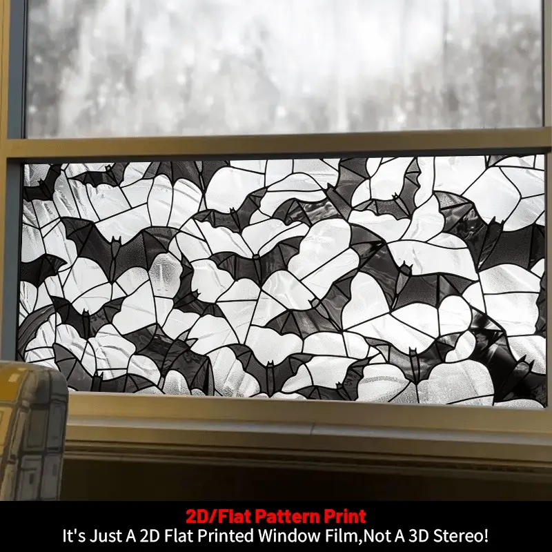 Halloween Decorative Window Privacy Film, Privacy Protection, Bat Pattern, PVC Static Adhesive, Home Decor Sticker, Living Room, Bedroom, Kitchen, Bathroom