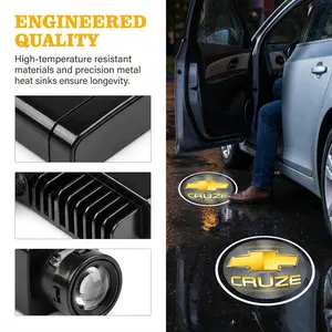Wireless No Drill LED Puddle Lights 2Pcs Fit for Chevrolet Silverado Equinox Malibu Camaro Welcome Door Projector
