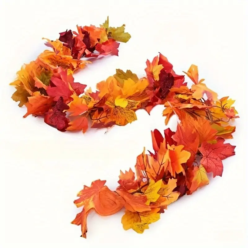 5-Pack Autumn Maple Leaf Wreaths, Fake Fall Leaves for Home Office Decor, Seasonal Thanksgiving Halloween Christmas Decoration, Indoor Use, Fade-Resistant PVC, Easy Hanging Design