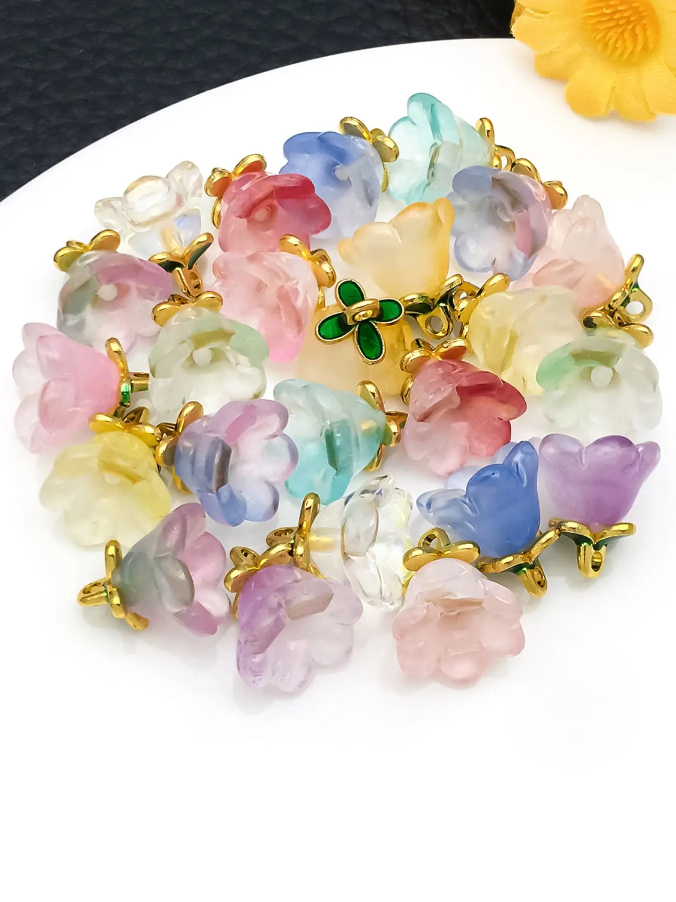 24pcs Transparent Glass Bell Orchid Pendant,Suitable For Handmade DIY Fashion Charms Necklace Earrings Jewelry Making Crafts
