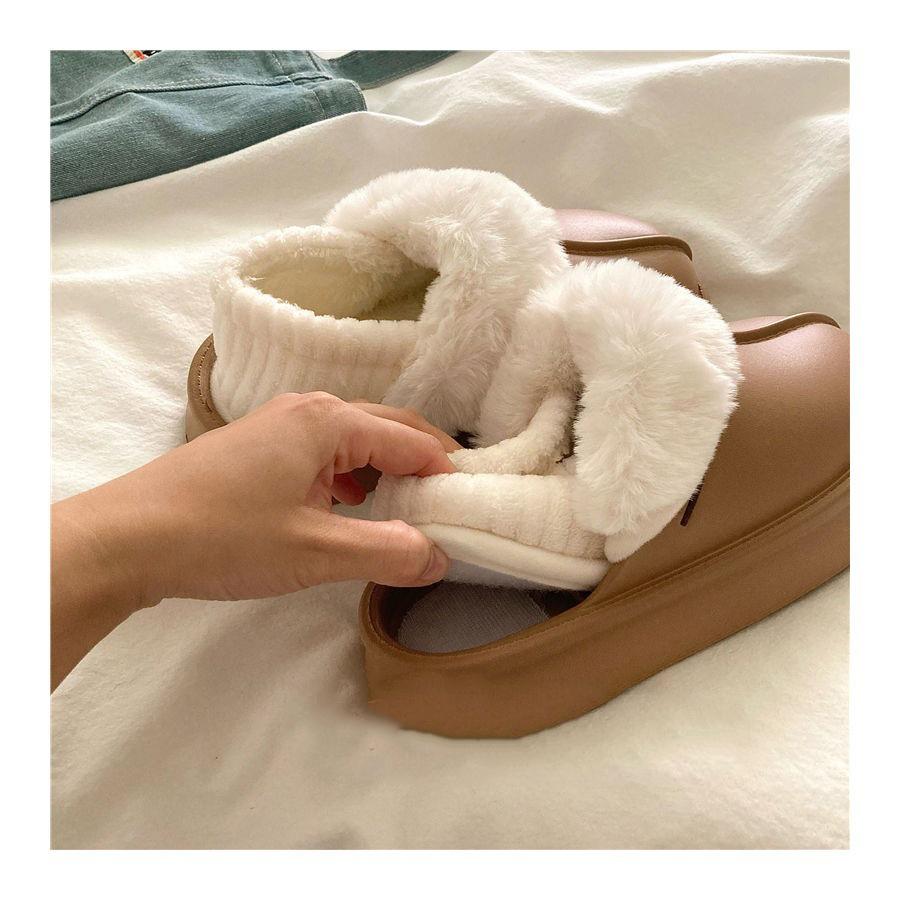 Gacimy Warm Fur Women Slippers 2024 New Antiskid Waterproof Outdoor Cotton Shoes Winter Plush House Slides Fur Fluffy Slippers