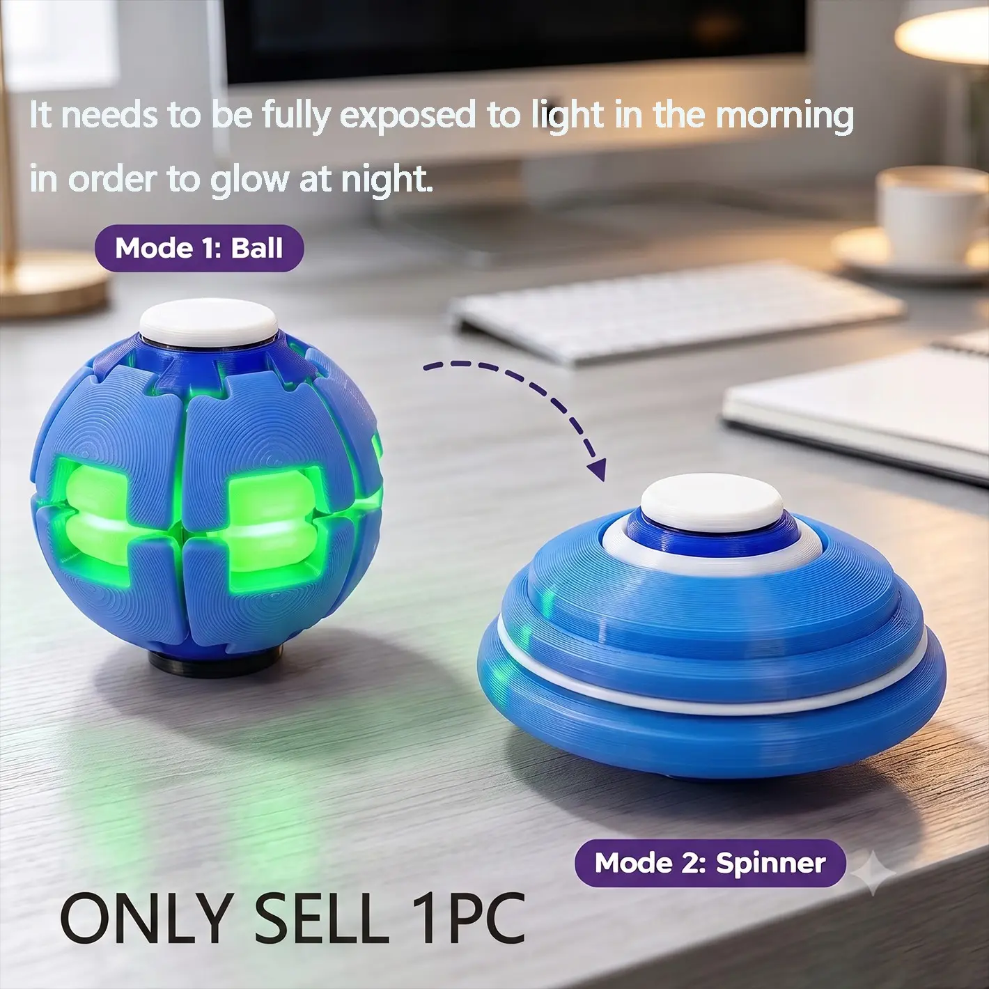 3D Printed Pressure Relief Ball, Glow in Dark, Rotate & Press, Stress Relief Toy, Anxiety Relief, Gift for Adults & Teens
