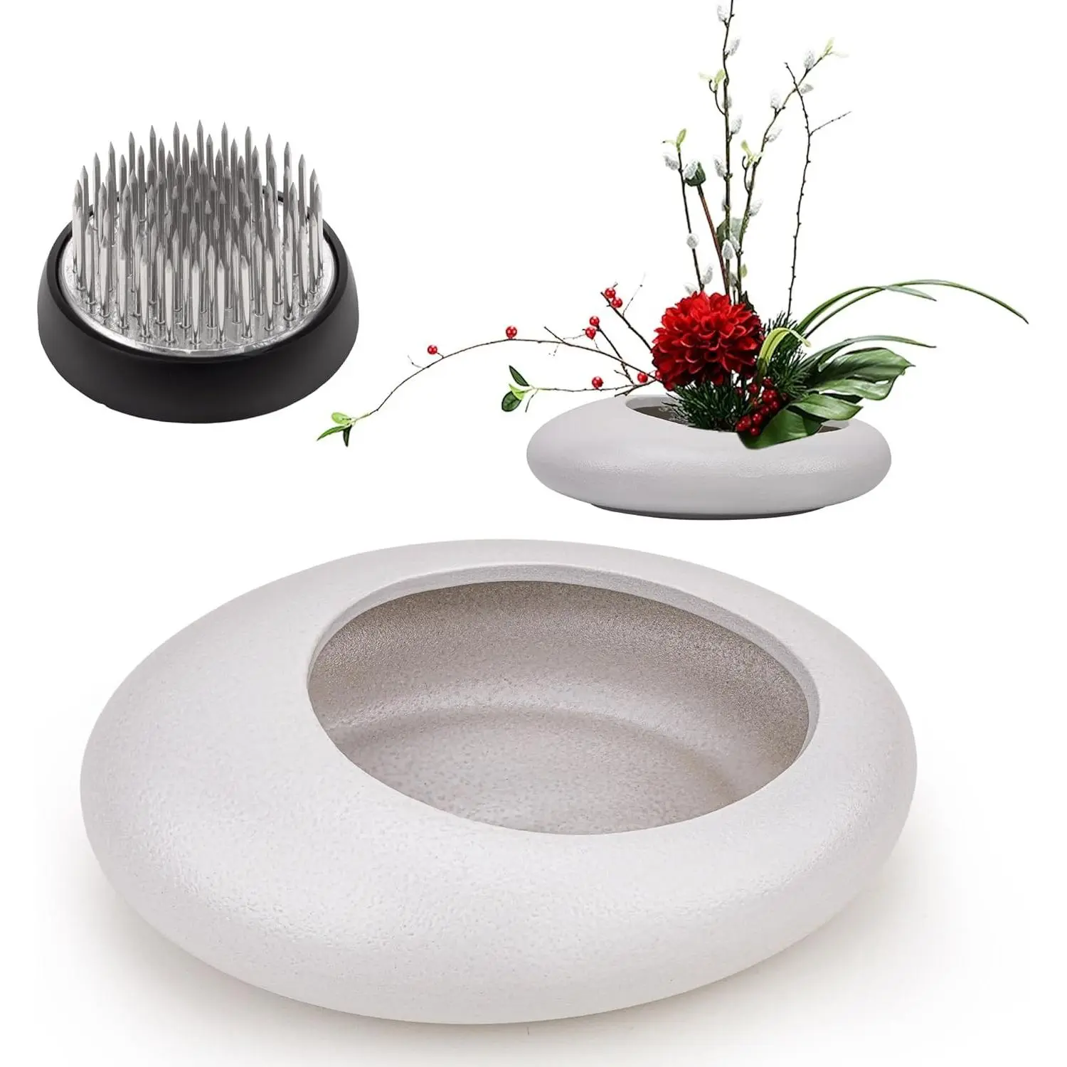 Ikebana Flower Frog Vase Kit, Japanese Art Set with 1.57in Kenzan Ceramic Bowl, Room Decor & Ikebana Teaching Aids (5.51x4.13in), Home