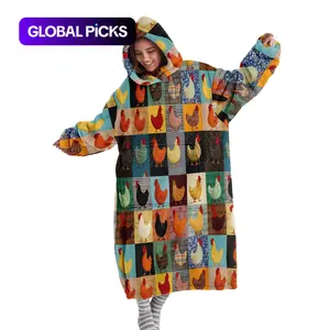 hoodie blanket，Wearable Blanket，Hooded Blanket Wearable Throw, Patchwork Chicken Hoodie Blanket, Digital Print Flannel Soft Warm Blanket for Sofa Home Leisure Air Conditioning Nap Office Bed Camping Travel Gift，Christmas Gift,Valentine's Day gift