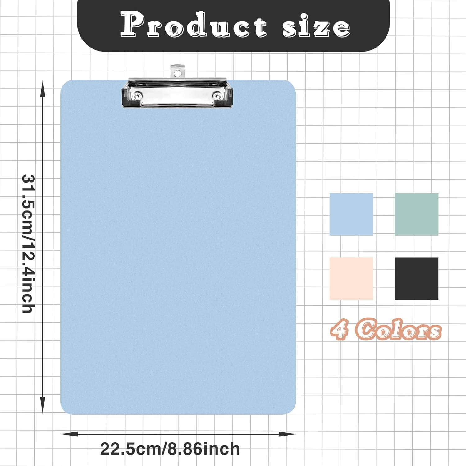 4 Pack Plastic Clipboards Multiple Colors Clip Boards with Low Profile Metal Clip,Hangable Low Profile Clipboard, Standard A4 Letter Size for Students, Teacher,, Nurse,Office Clerk