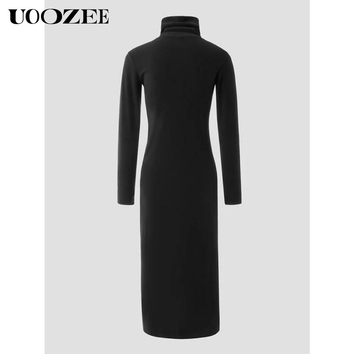 UOOZEE Women's simple tight solid color split high collar long sleeve knitted top, elegant casual, with a strong sense of design, elastic and comfortable fabric, suitable for daily leisure and commuting fall clothing women office outfits