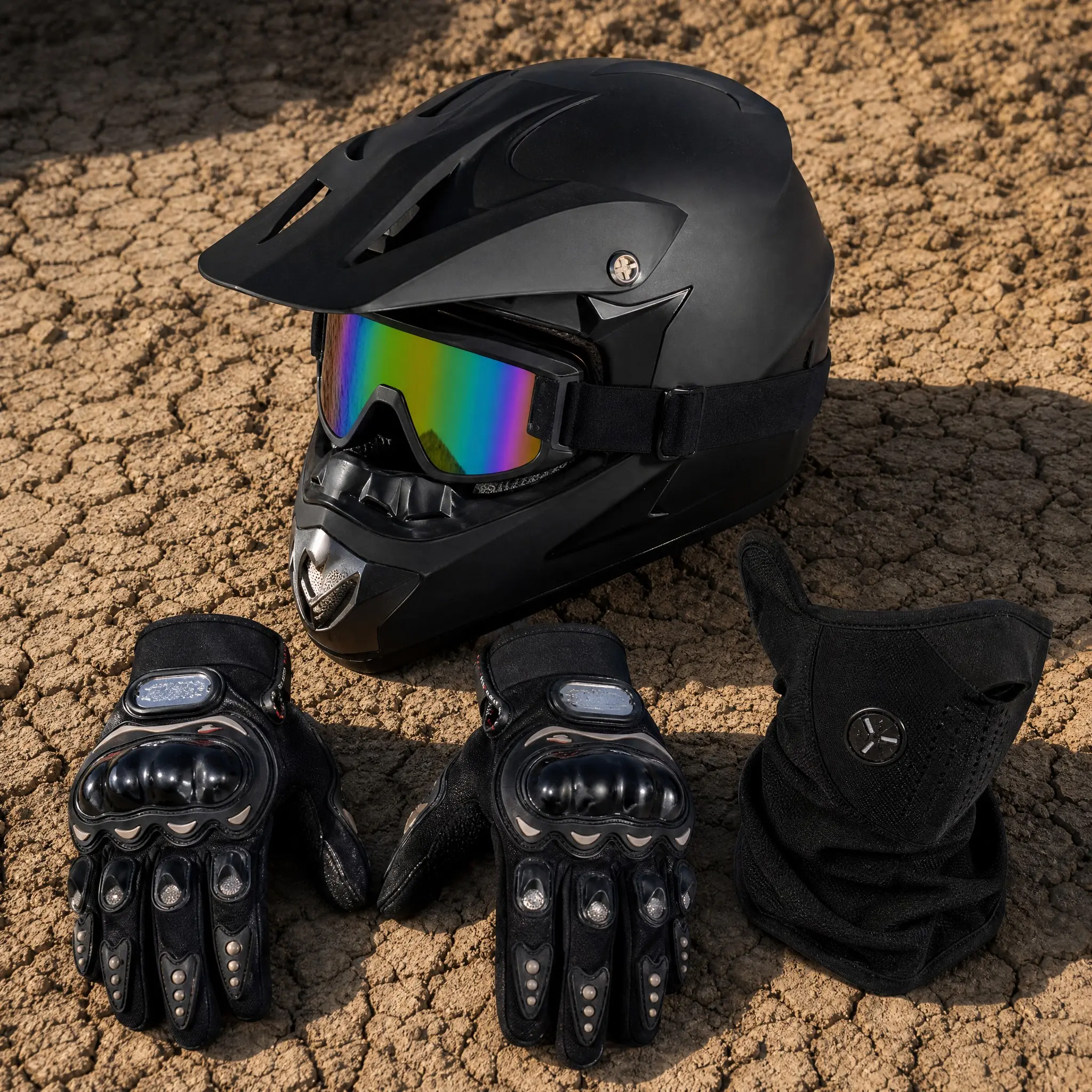 Adult Full Face Motocross Helmet, Matte ABS Shell Off Road Protective Gear, 4-Piece Kit with Goggles, Gloves & Mask, Adjustable Size, Off Road Helmets, Mx Bikes, Tinted Goggles, Motocross Protective Gear, Atv Riding, Kit Bundle, Durable Protective Gear