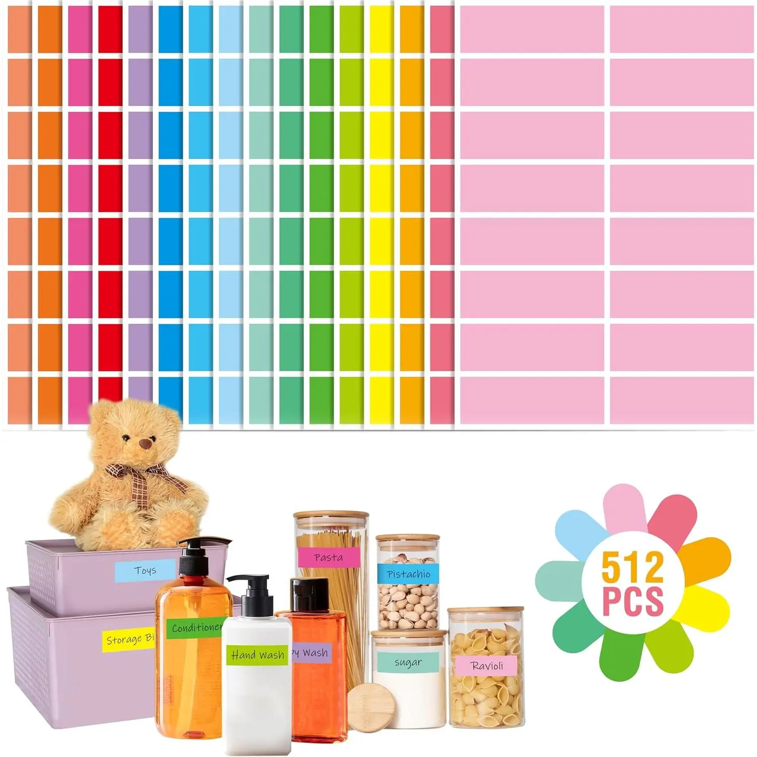512 Color Coding Labels, 16 Colors Blank Stickers Mini Rectangular Labels 3 x 1”, Colored  Sticker for Marking Projects, Boxes, Jars, Storage Containers, Files