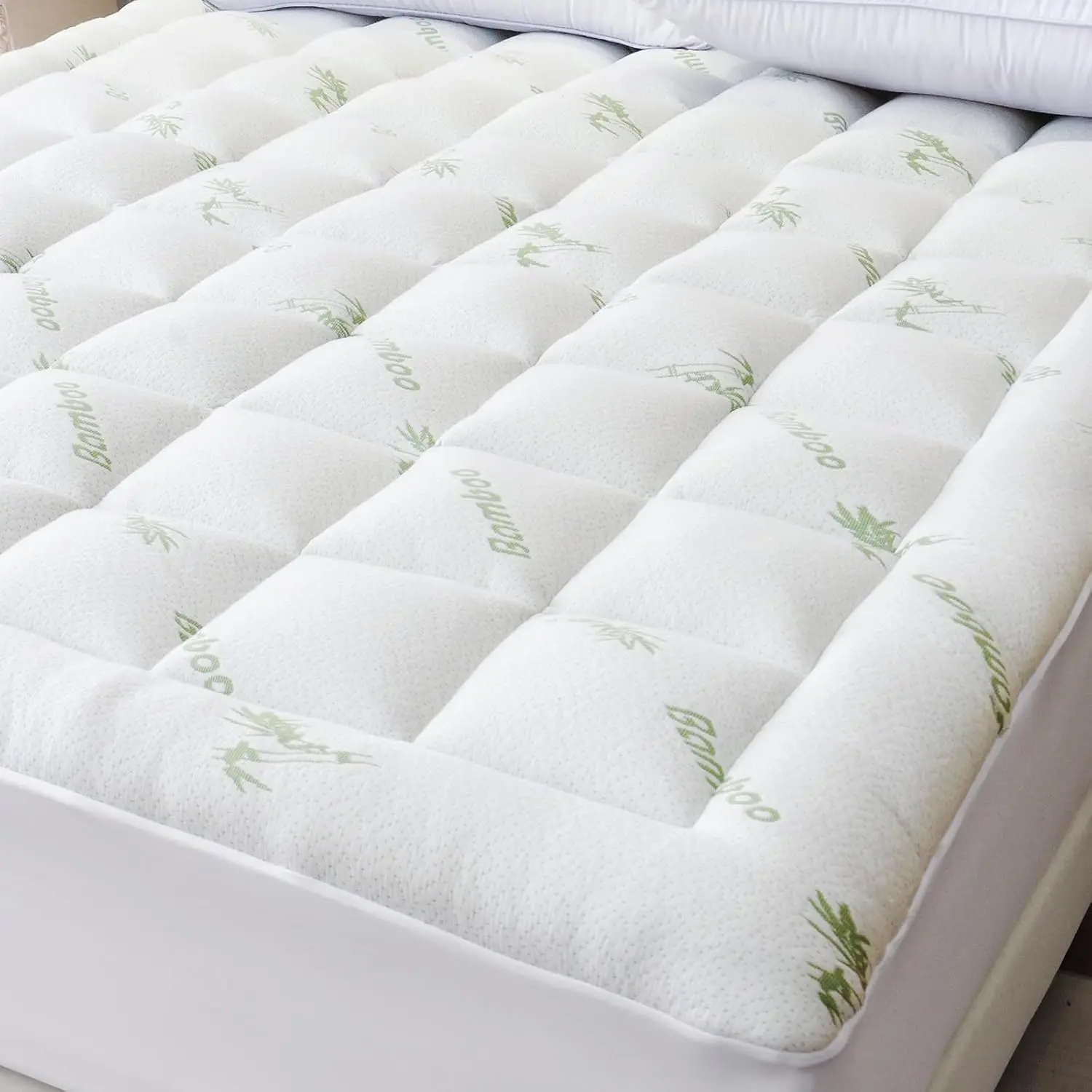 Cooling Mattress Topper Queen - Soft Pillow Top Mattress Pad, Breathable Viscose Made from Bamboo Mattress Protector for Back Pain Relief, Deep Cover Fits 8-21 Inch