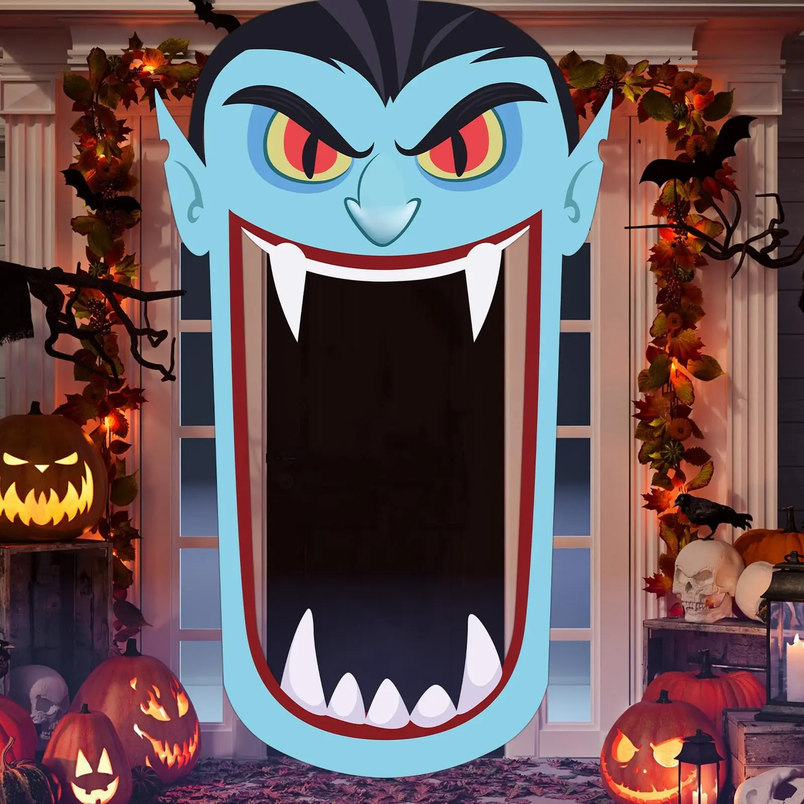 Halloween Vampire Porch Banner, Spooky Horror Halloween Hanging Decoration, Vampire Door Banner, Party Background, Ghost House Props, 2D Flat