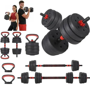 4-in-1 Adjustable Dumbbell Set – Converts to Barbell, Kettlebell & Push-Up Stand – Multifunctional Free Weights for Full Body Strength Training – Ergonomic Anti-Slip Handle, Secure Lock Nuts – Compact Home Gym Equipment – Black + Red