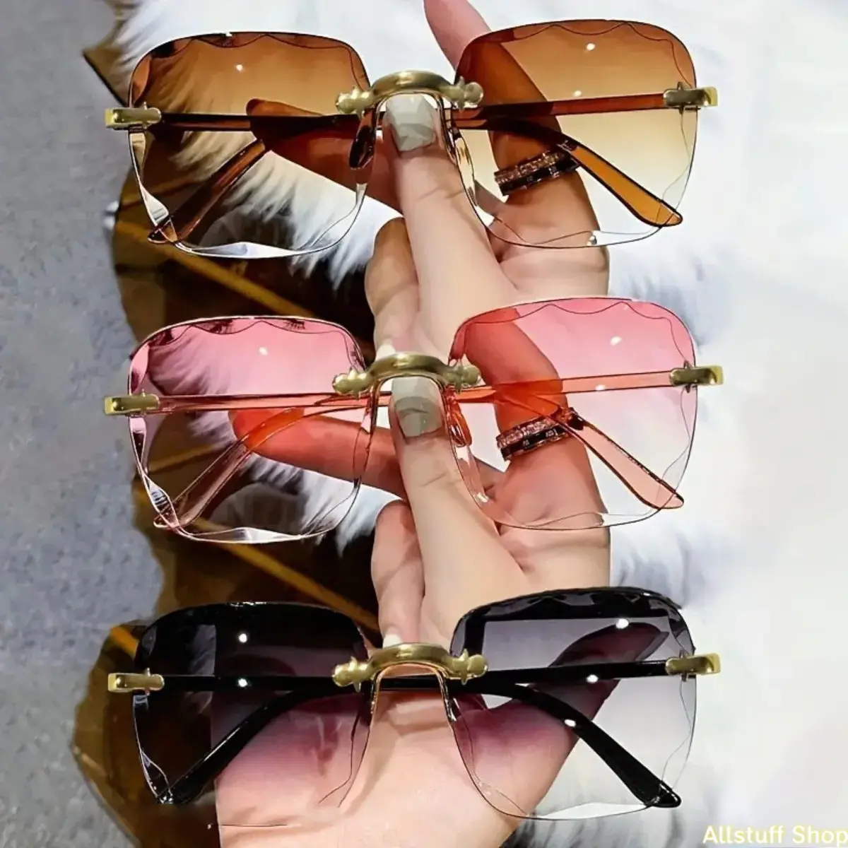 2026 new frameless trimmed sunglasses trendy sunglasses women's fashion i Korean version UV-proof sunglasses