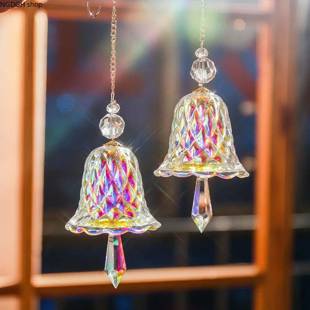 Hangable Crystal Suncatcher, Elegant Bell Shape 115mm Hanging Rainbow Maker for Window, Car, Home Decoration Gift for Women, Glass, Indoors