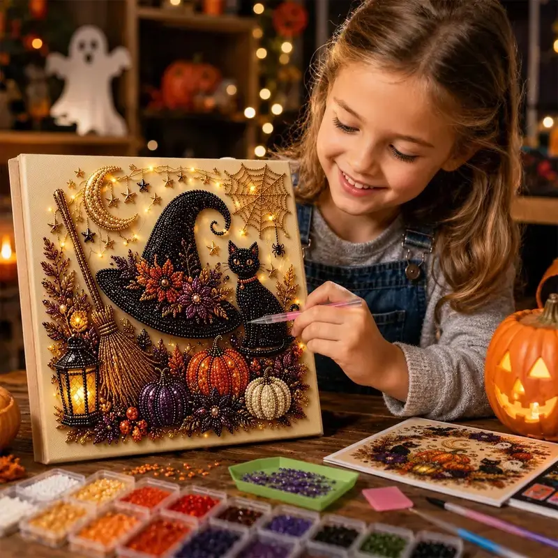 Pearl Art Beginner Friendly Ghost Crafts Spooky Home Decor Halloween Ghost Pearl Art DIY Kit For Home Office Living Room Study