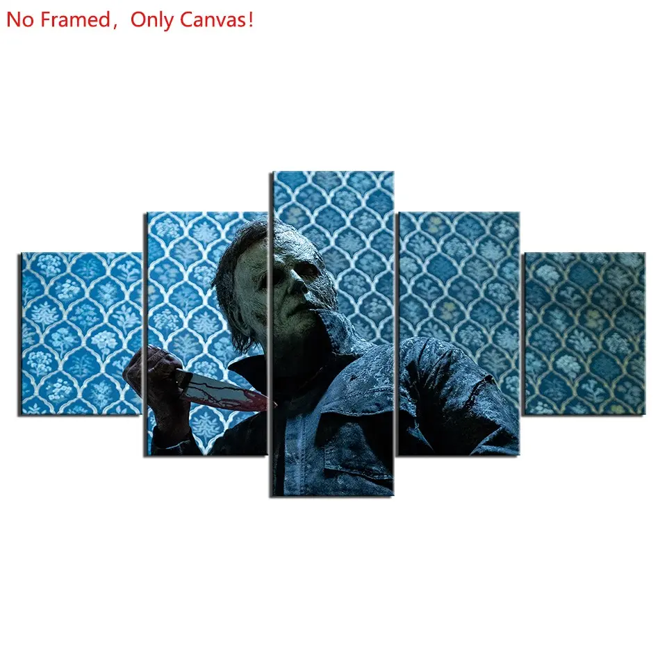 5 piece/set of frameless canvas painting print poster, classic Scream Horror Movie Style art, Michael Myers Strikes Back H, A perfect gift for Halloween lovers, the perfect gift for bedroom, living room, kitchen, dormitory corridor, mural, wall decoration