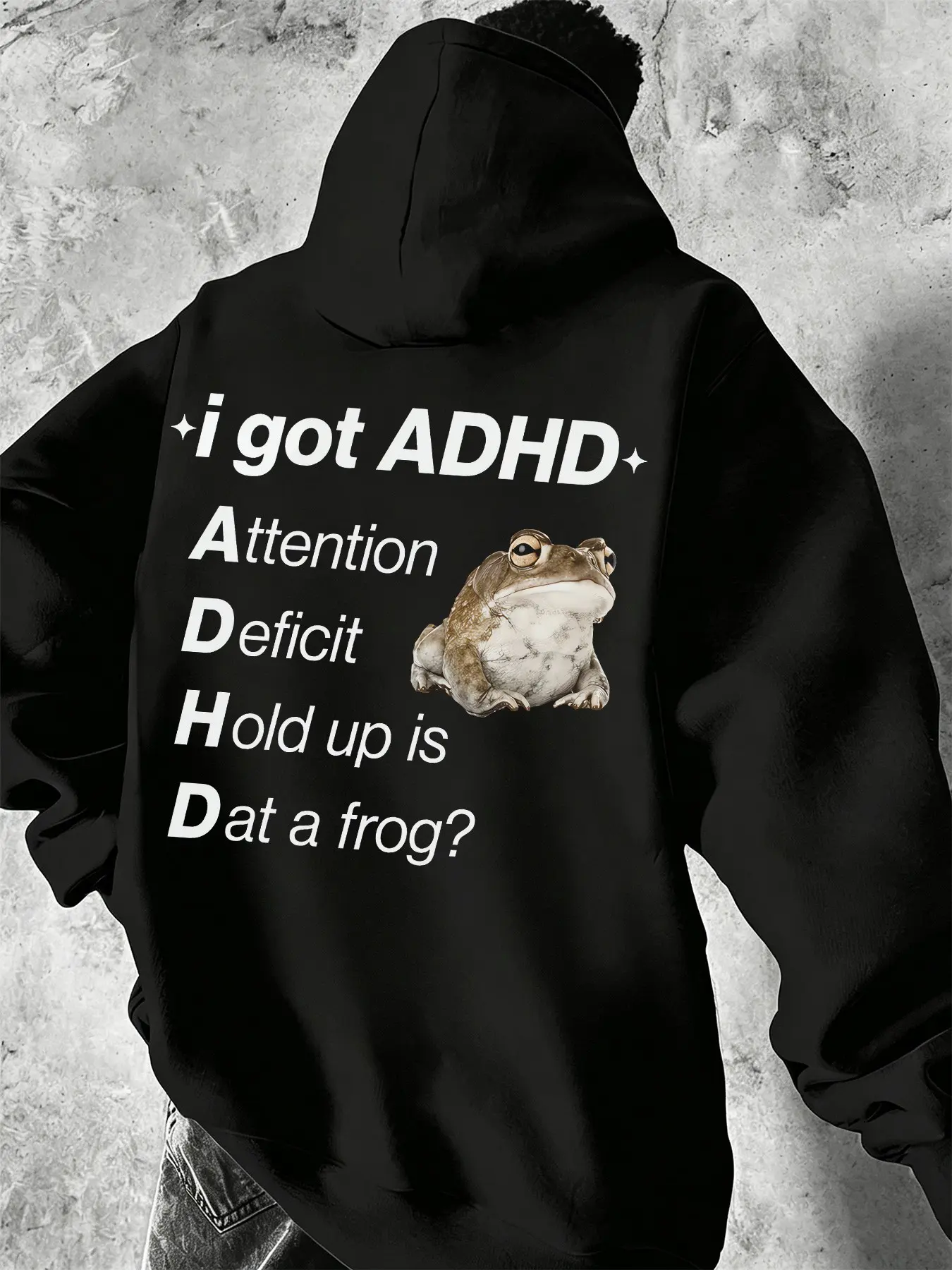 Mcd Oversized Fleece Hoodie Unisex, Funny Adhd Frog Meme Back Print, Humor Sarcastic Graphic, Casual Streetwear for Parties