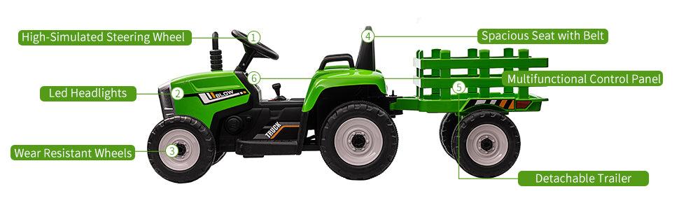 【Christmas Deal】GARVEE 12V Electric Tractor & Trailer for Ages 3-6, Featuring Remote Control, Available in Multiple Colors and Power Options (25W, 35W)