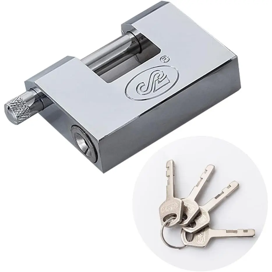 D-Shaped Big Heavy Duty Chrome-Plated Padlock with Key, High Security Shipping Container Lock, Bolt Cutter Proof, 10mm Thick Large Outdoor Padlock, Waterproof and Theft-Proof Chain Lock (70mm)