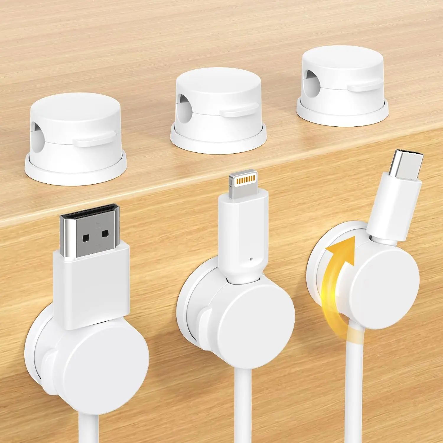 Swiveling Cord Organizer - 6 Pack White Cord Holder with 360° Rotation, ABS Plastic, Adhesive Base, Universal Slot for Desk Organization (Computers & Office Supplies)
