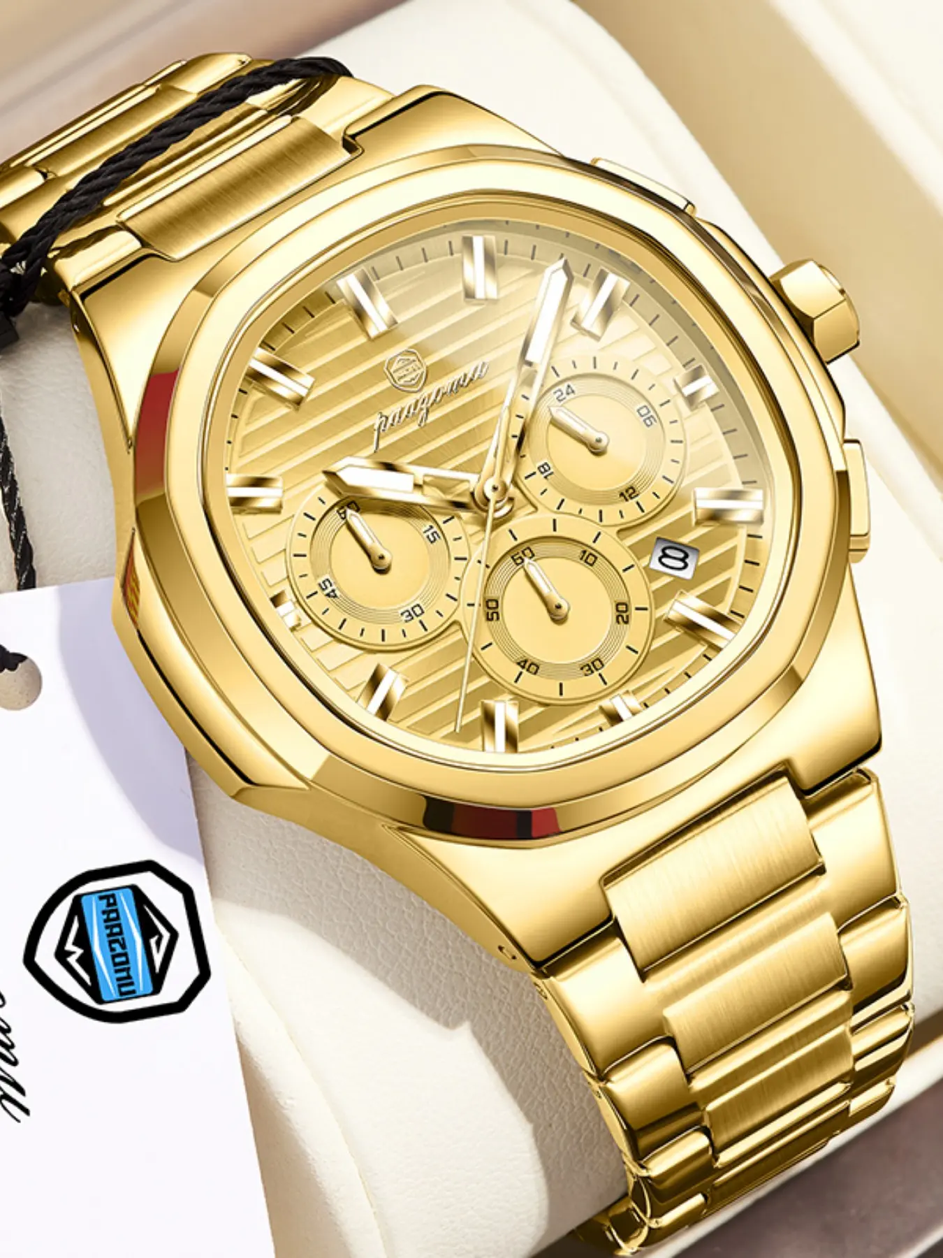 Paazomu Business Man Wristwatch, Date Chronograph, Waterproof, Luminous, Luxury Men's Watch, Stainless Steel, Quartz, Men's Watches