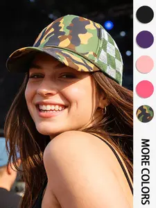 1PC men's and women's checked camouflage mesh trucker cap, versatile checkered mesh cap, adjustable for summer daily golf, picnic, outdoor hiking and sun protection, suitable for travel as a lightweight sun hat, High Quality Hat, Casual Hat