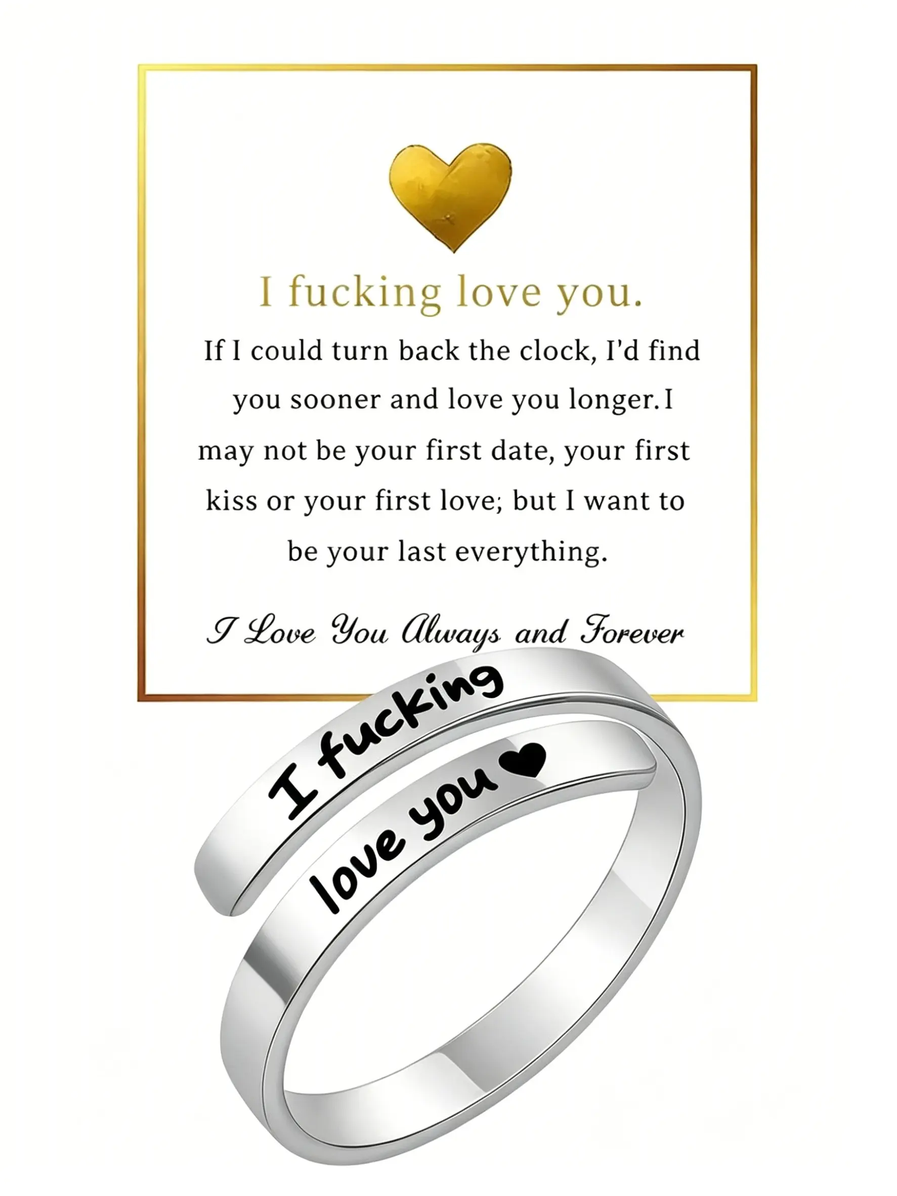 Adjustable Stainless Steel Ring for Couples, Heart Engraved Spiral Twist Band, Vintage Promise Rings, Valentine's Day Gift, Christmas Gift