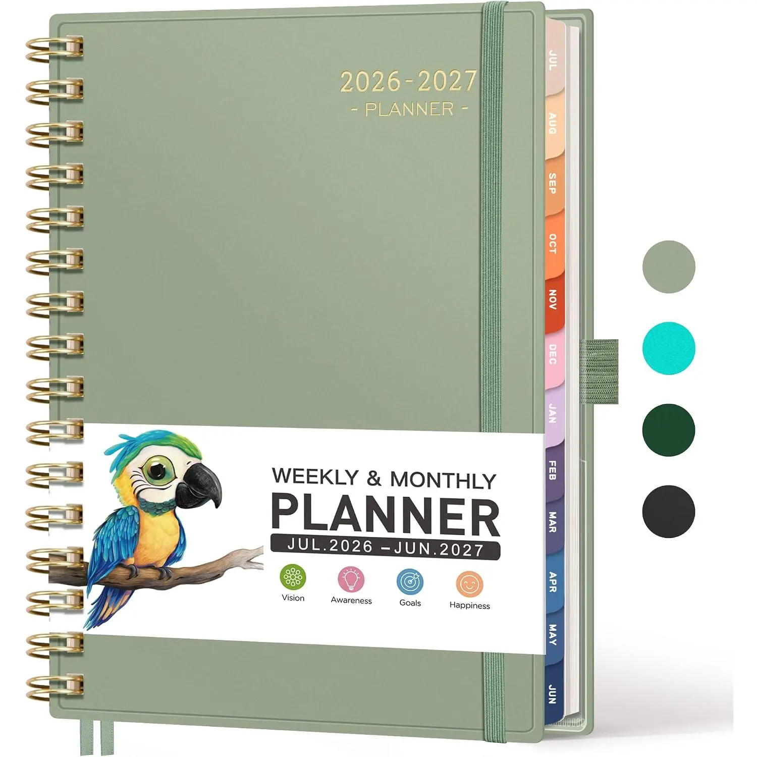 Academic Planner 2026-2027, Weekly and Monthly, July 2026 - June 2027, Medium Size (5.7" x 8.3"), Calendar, Agenda, 12-Month Tabs, for Student, Teacher, School (Light Green)