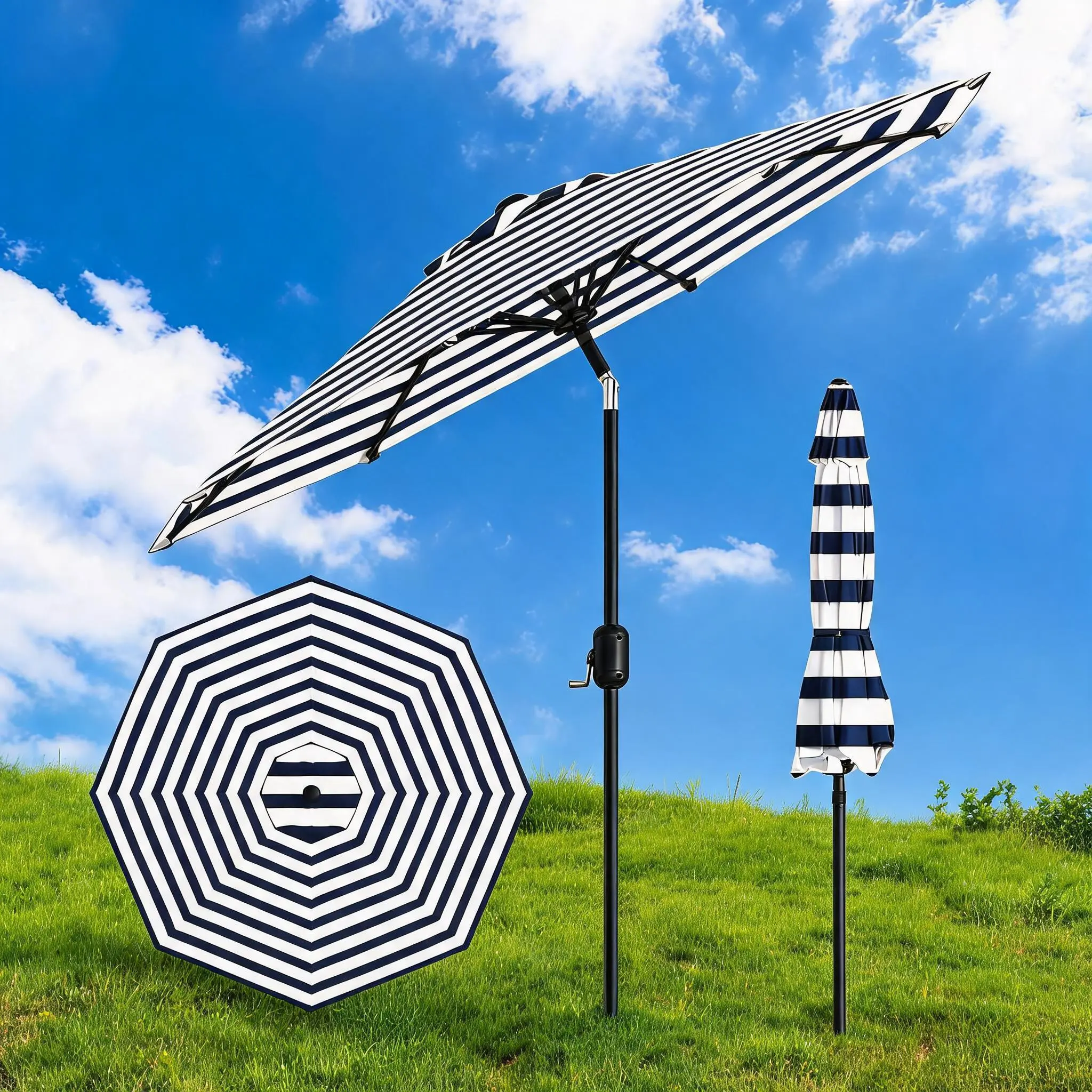 9FT Patio Umbrella with Crank, Push Button Tilt, UV Defense & Weather Resistance - Backyard Relaxation Canopies & Shade Parasol for Garden, Deck, Uv Defense Parasols, Canopies & Shade