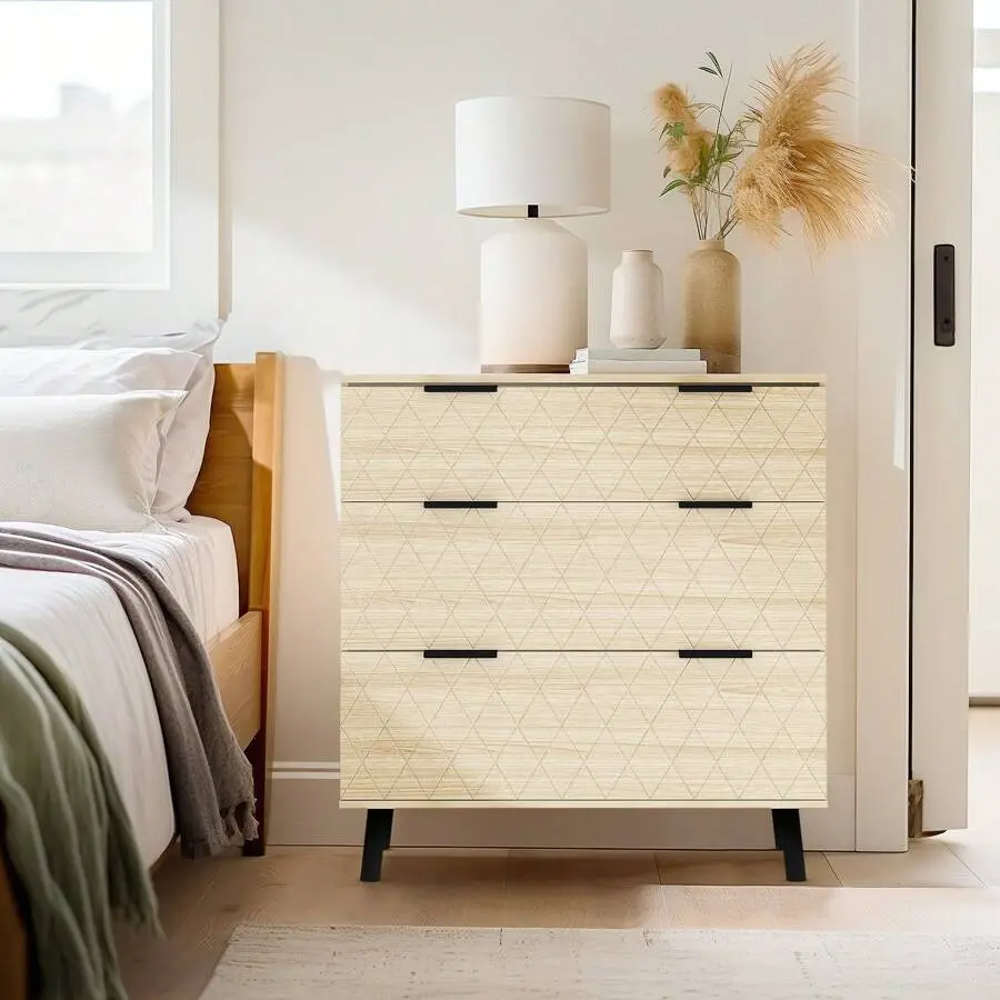 3-Drawer Bedroom Storage Chest, Mid-Modern Style Dresser With Sculpture-Style Drawer Front And Cut-Out Metal Handles, Versatile Accent Storage Cabinet With 2 Large Drawers And 1 Top Small Drawer Home Office, Hallway, Kids Bedroom Dresser