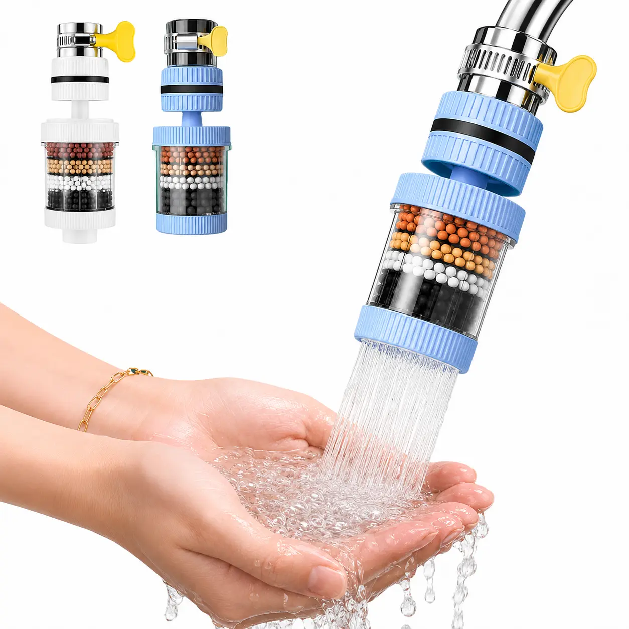 6-Layer Faucet Water Filter with Faucet Filter Replacement, Activated Carbon Tap-Mount Attachment for Kitchen, Bathroom Sinks, Reduces Chlorine, Odors, Sediment, Common Water Impurities