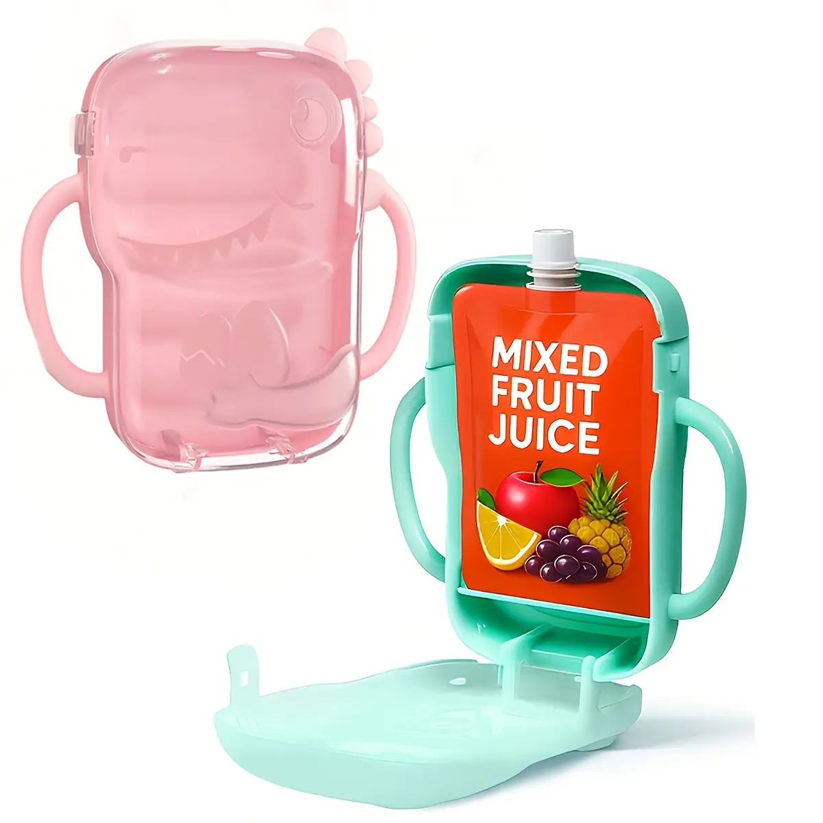 [Reusable Leak-Proof] 1 or 2 Dinosaur Squeeze Fruit Puree Boxes | Reusable, Leak-Proof, Dishwasher Safe, With Squeeze-Proof Food Bags and Juice Box Storage Boxes, Multi-Functional, Flip-Top Closure, Square Container Shape, Made of Food-Safe Materials