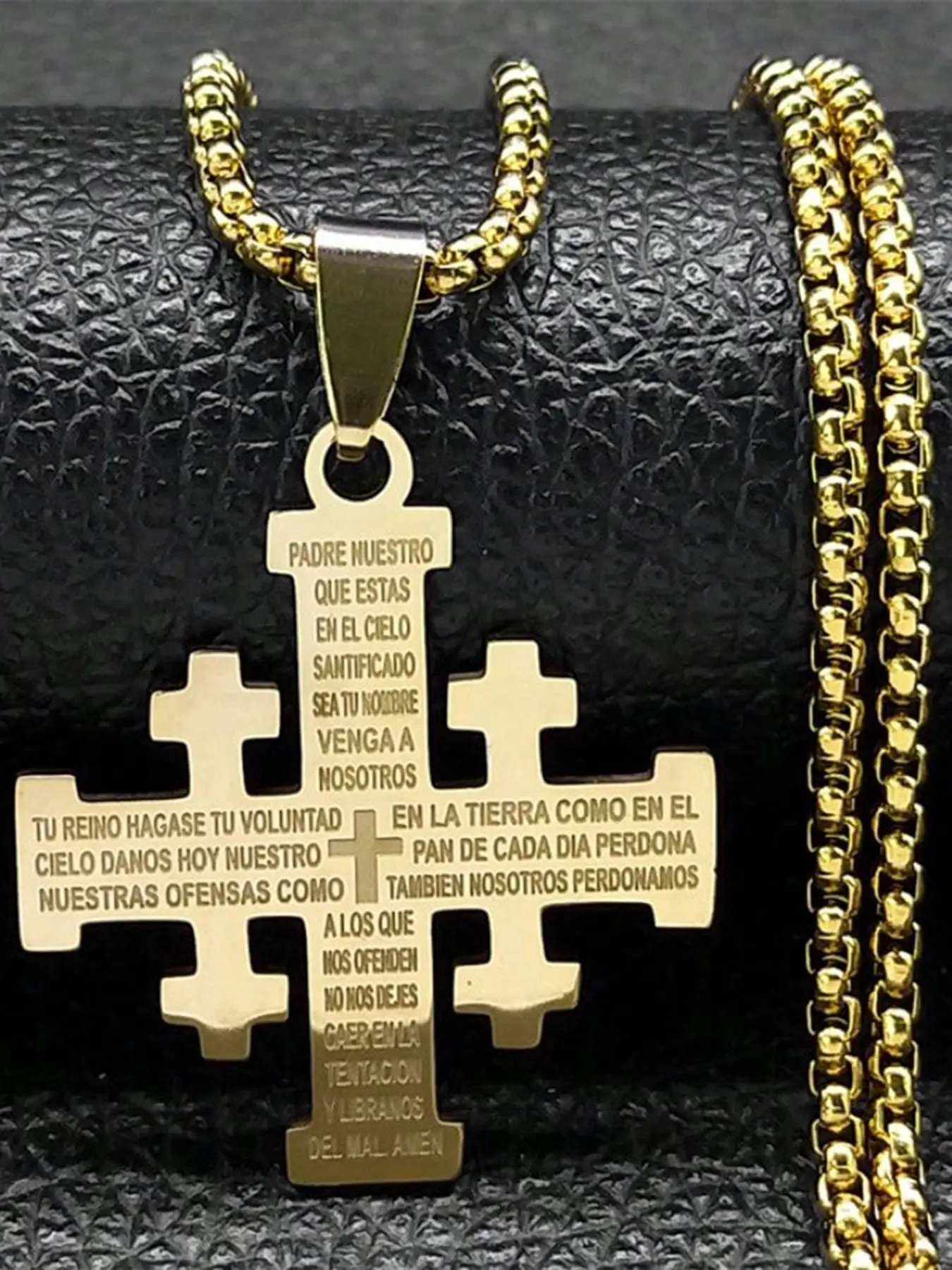 Christian Jerusalem Cross Pendant Necklace for Men Women Stainless Steel Bible Verse Lord's Prayer Chain Jewelry collar