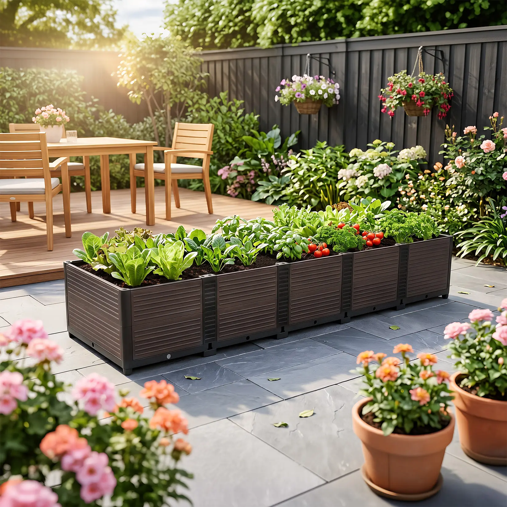 Garvee Modular Elevated Garden Bed with Legs - 5-Unit Self-Watering Garden Planter, Tool-Included Assembly, Outdoor Elevated Planter Boxes for Vegetables, Flowers, Herbs - Black-Brown Patio, Backyard Use, Garden Planters