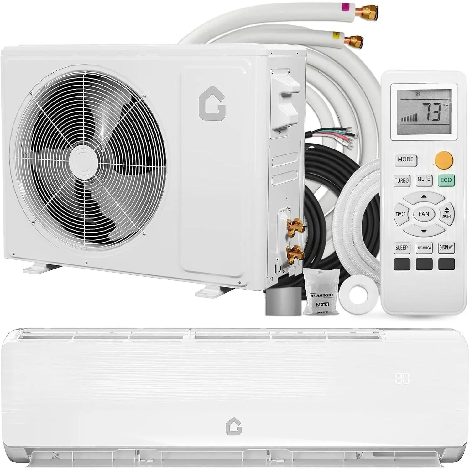 【Garvee】18000 BTU Mini Split Air Conditioner Heat Pump System – 19 SEER2 230V Ductless AC, Cools Up to 1250 Sq. Ft – Complete Installation Kit – White