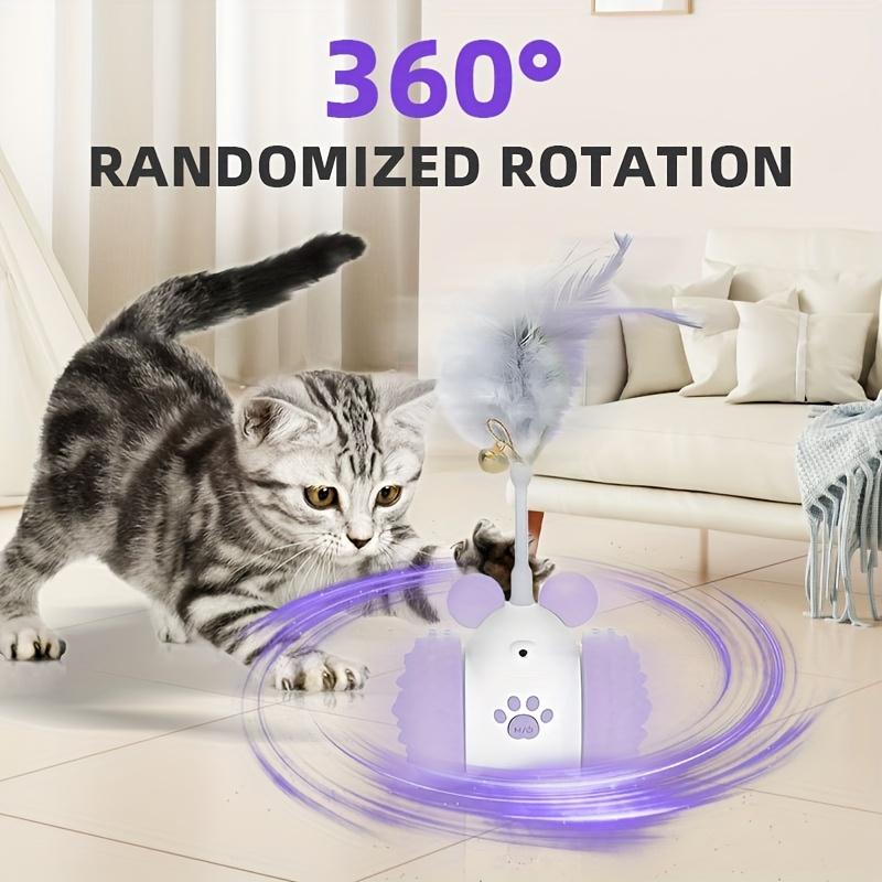 Smart Cat Toy with Laser & Feather, 360° Automatic Rotating, Random Motion & Bell, Interactive Play, Keep Cat Entertained & Active