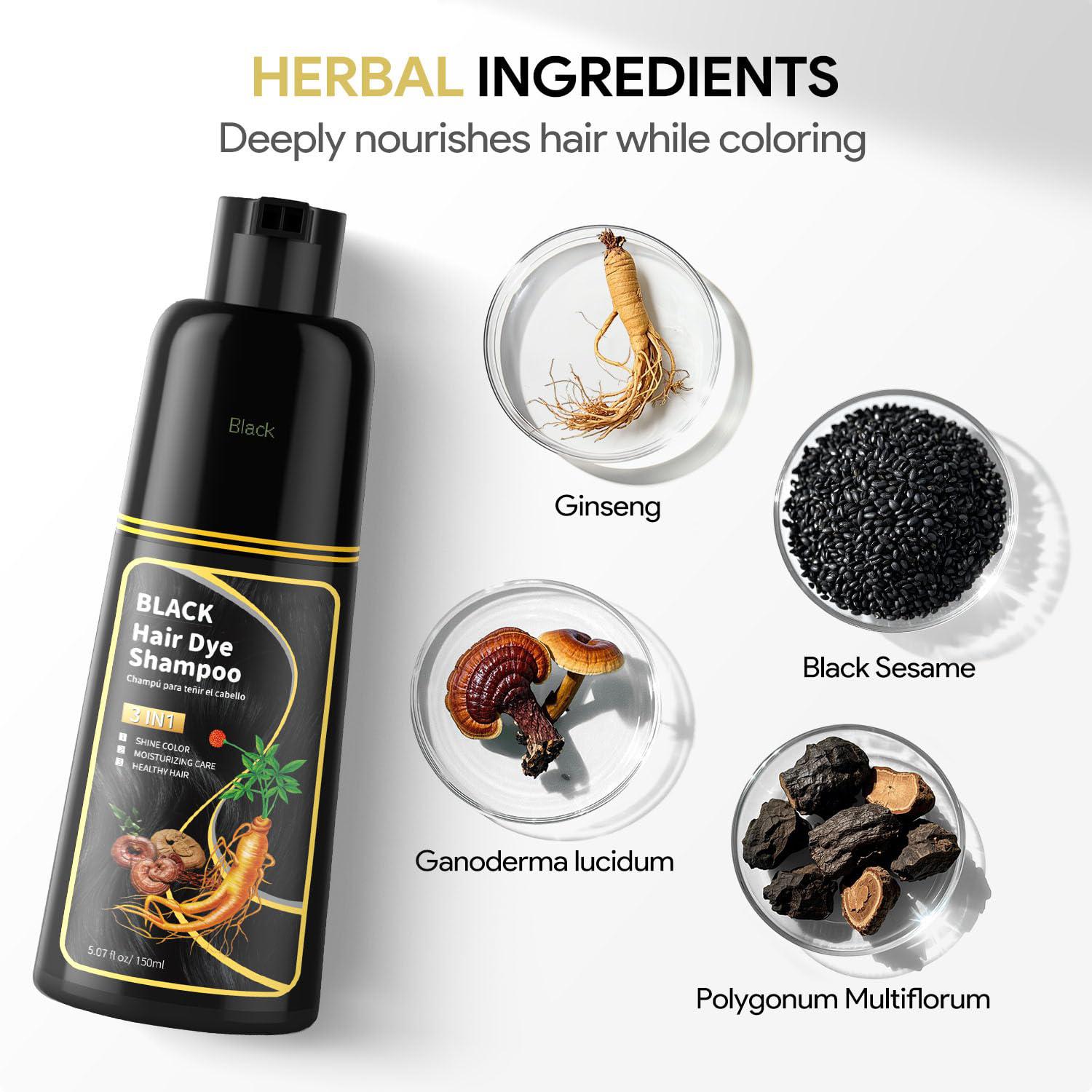 Black Hair Dye Shampoo 3 in 1 for Gray Hair, Hair Color Shampoo for Women Men Grey Hair Coverage 150ml