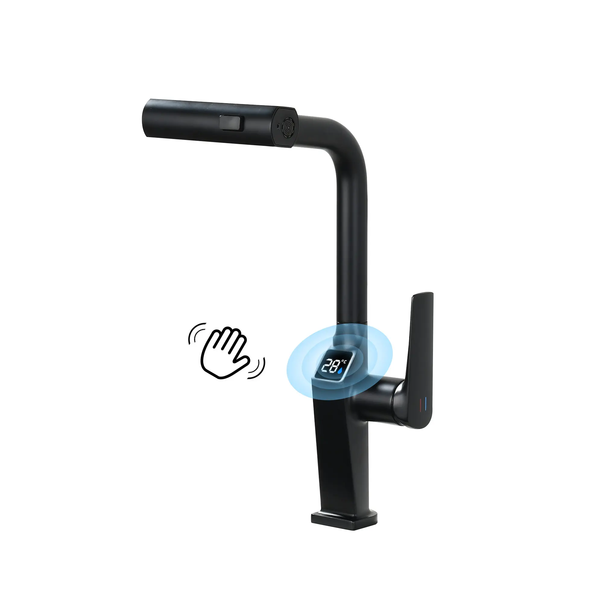 ARCH Touchless Matte Black Kitchen Faucet with LED Temperature Display, Motion Sensor Pull-Out Sprayer, 3-Function Stream/Rain/Sweep, 360° Swivel Spout, Metal Construction, Single-Handle Sink Tap for Modern Kitchen, Matte Black Color Options