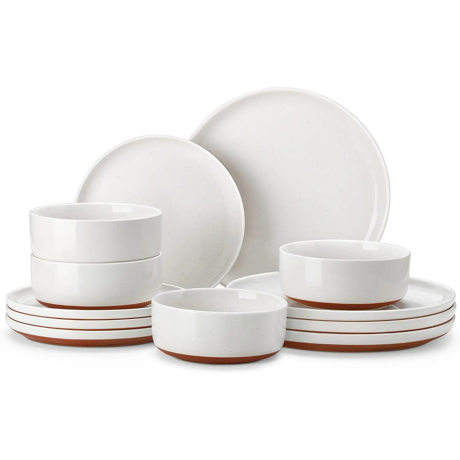 Plates and Bowls Sets, 12 count Modern Stoneware Dinnerware Set for 4 Kitchen Dinner Set Ceramic Dishware Dishes Set Microwave and Dishwasher Safe, White, Series TARA