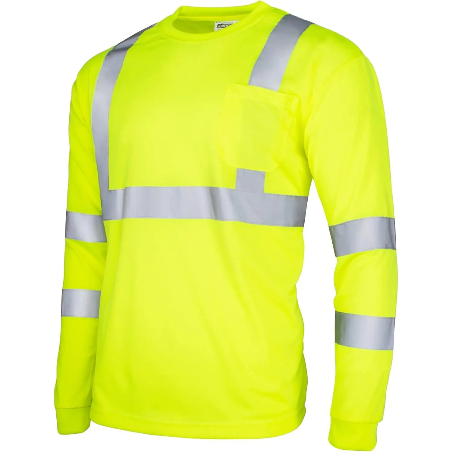 JORESTECH Unisex Class 3 Hi-Vis Long Sleeve Reflective Safety Shirt - 130 GSM Polyester Birdseye Fabric Safety Wear, 2-in Reflective Tape, Moisture-Wicking, Crew Neck, Chest Pocket