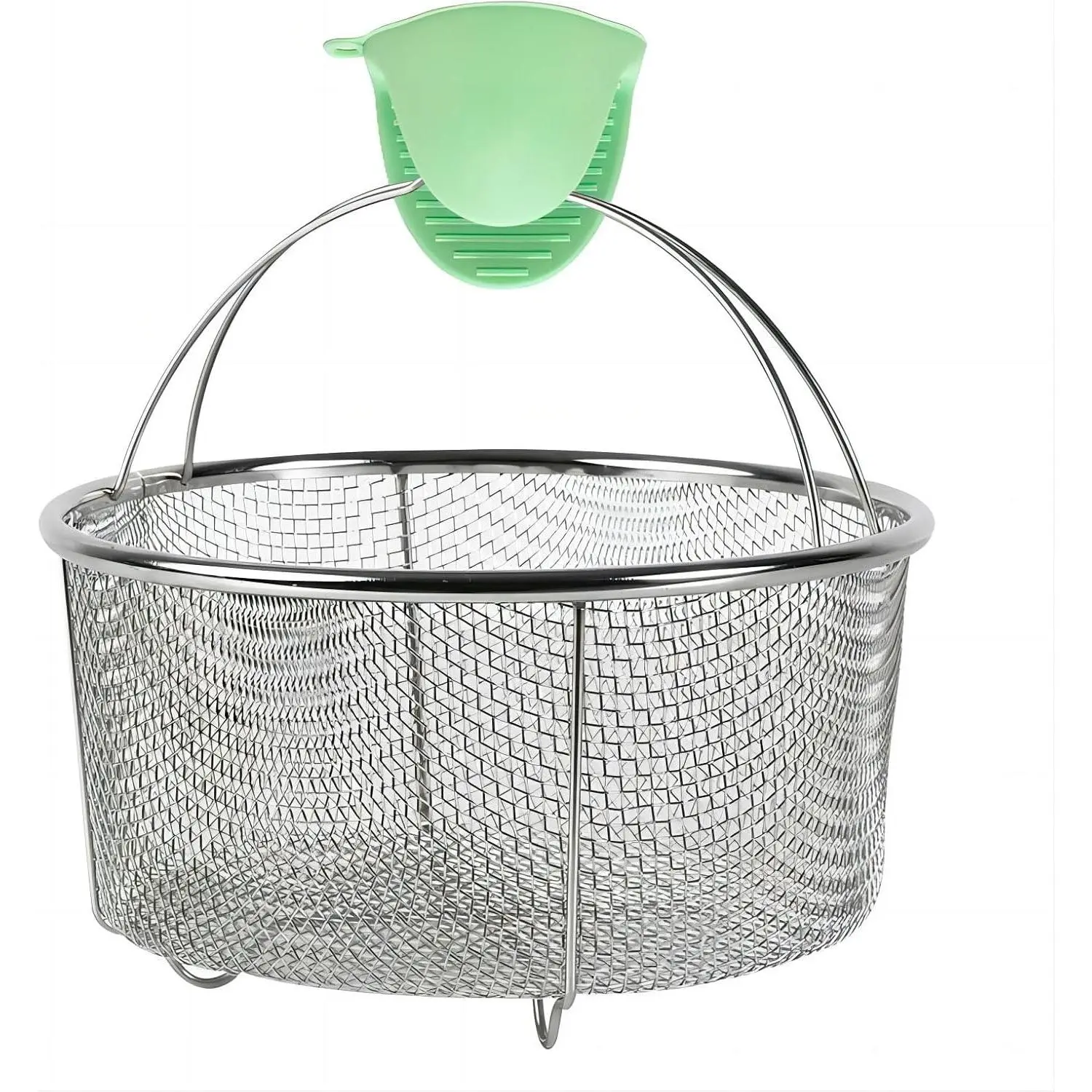 Mesh Steamer Basket, Stainless Steel Mesh Net Strainer Basket and Insert, Pressure Cookers and Pots,for Washing, Fry, Steam or Cook Fruits,Vegetables and Pastas (Free 2 Pcs silicone gloves)