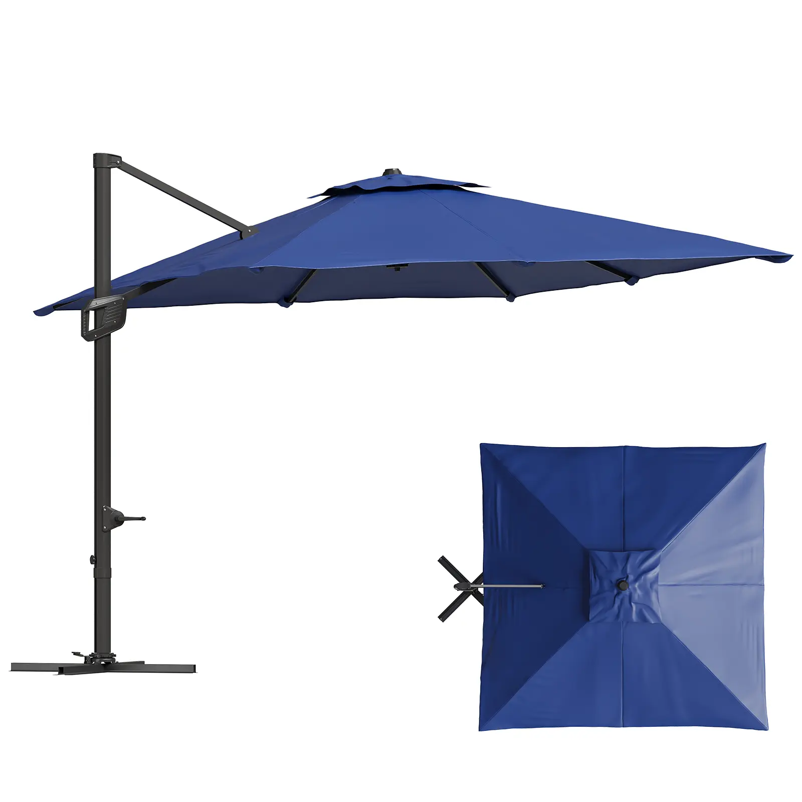 Heavy Duty 10x10FT Square Cantilever Patio Umbrella – Aluminum Frame, 360° Rotation, Tilt Adjustment, Windproof Sun Shade, Cross Base, Outdoor for Garden, Deck, Pool, Backyard – Tan Polyester Canopy